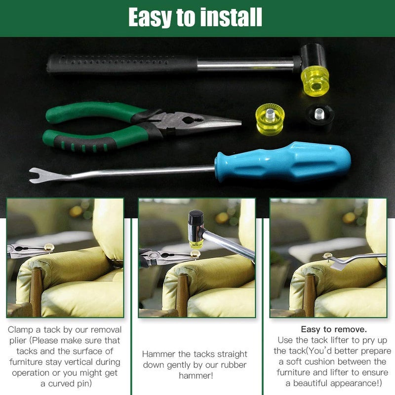 Keadic 5pcs Upholstery Tacks Tools Set, Double-Faced Upholstery Mallet with 2 Replacement Rubber Heads, Staple Lifter and Removal Pliers, for Furniture Repair and Jewelry Craft Decoration Project - Image 5